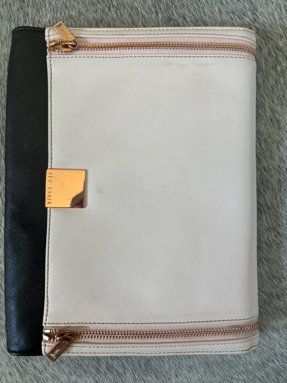 Ted Baker Ivory and Black Zip Wallet with Rose Gold Hardware